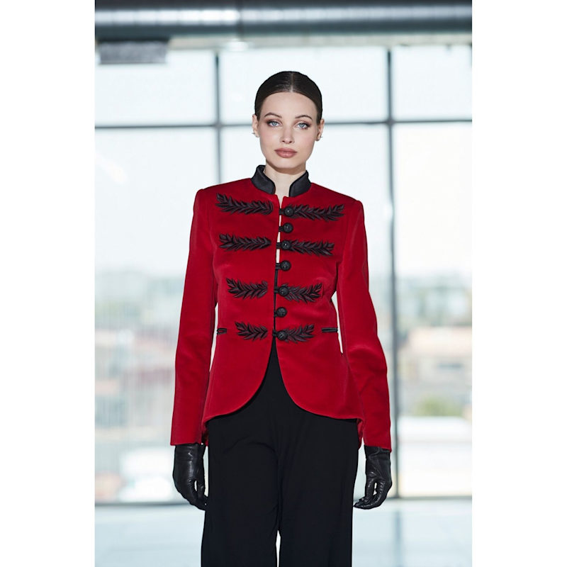 Thumbnail of Embroidered Red Blazer With Mandarin Collar image
