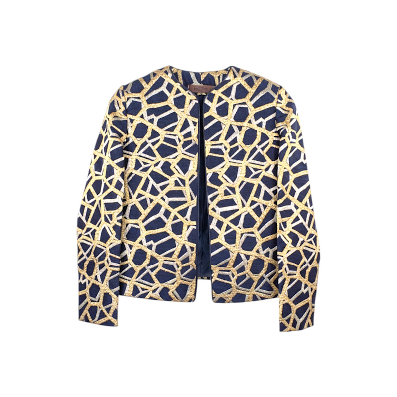 Thumbnail of Embroidered Tussar Silk Jacket - Gold & Silver, Open Front Coat - Statement Piece image