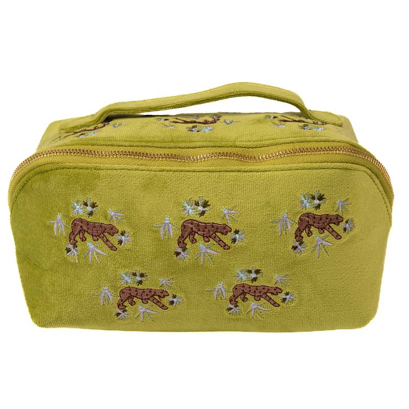Thumbnail of Embroidered Velvet Cosmetic Bag Cheetah Green image