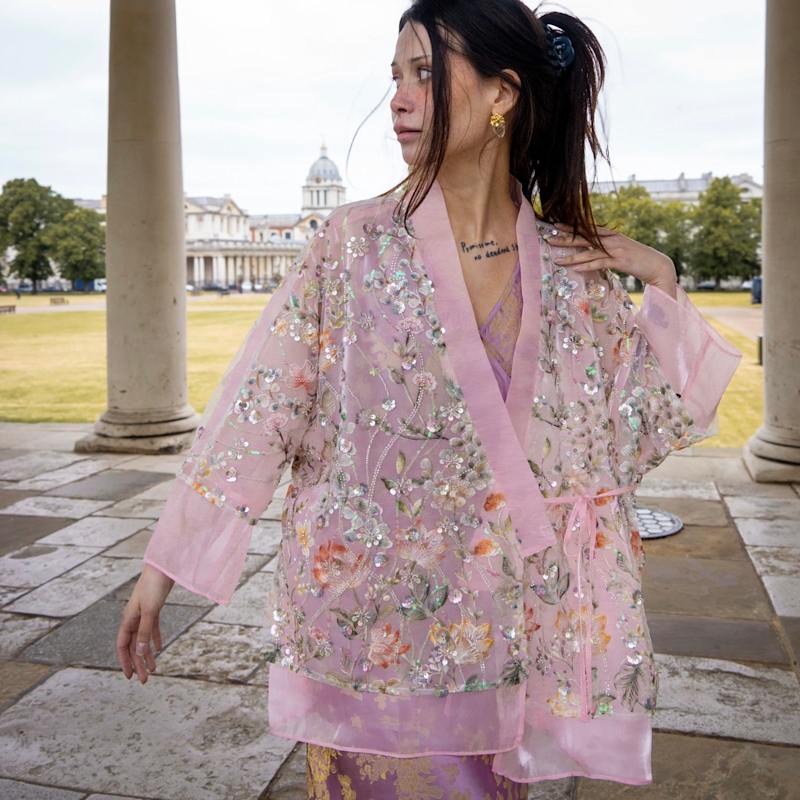 Embroidery Pink Floral Jacket Stylish Stitching Spring Summer