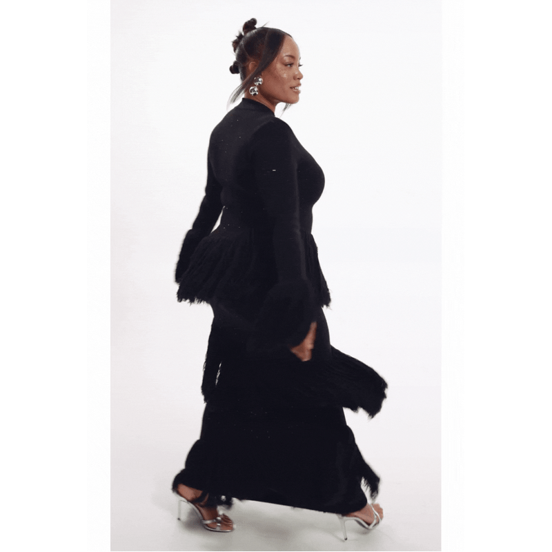 Thumbnail of Eme Sequin Fringe Maxi Dress In Black image