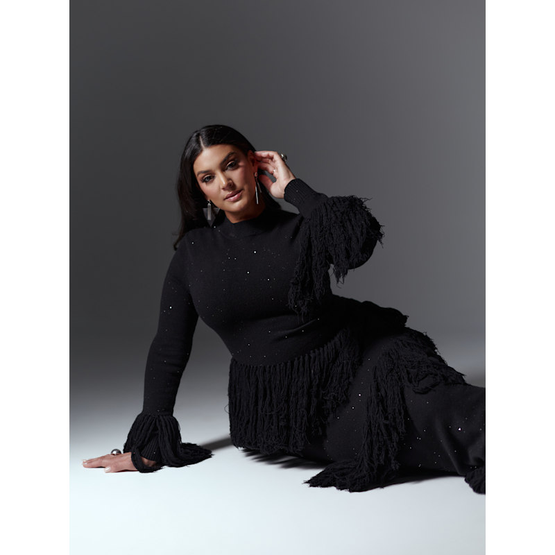 Thumbnail of Eme Sequin Fringe Maxi Dress In Black image