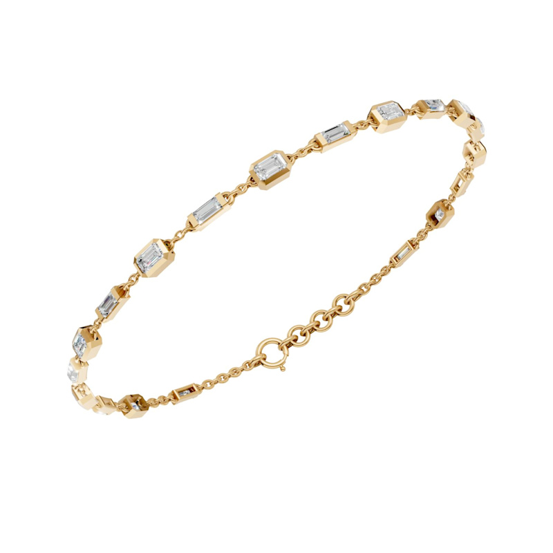 Thumbnail of Emerald And Baguette Cut Lab Diamond Tennis Bracelet In 14 Kt Solid Yellow Gold image