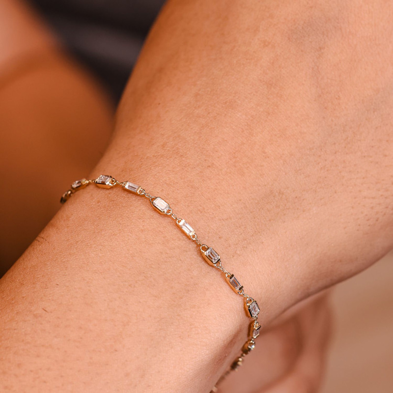 Thumbnail of Emerald And Baguette Cut Lab Diamond Tennis Bracelet In 14 Kt Solid Yellow Gold image