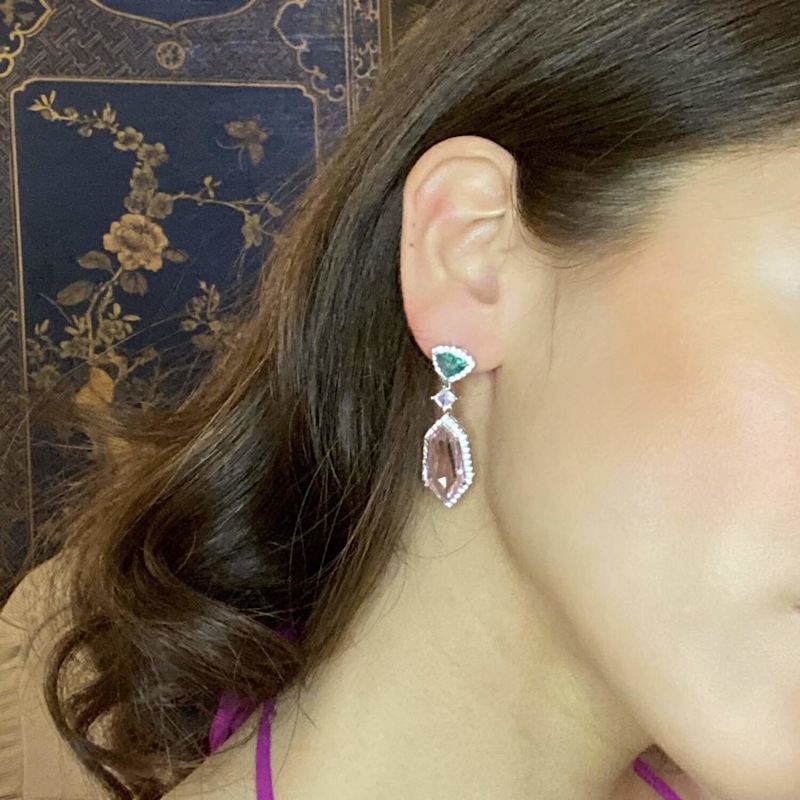 Thumbnail of Leonie Emerald And Pink Cubic Zirconium Drop Earrings image
