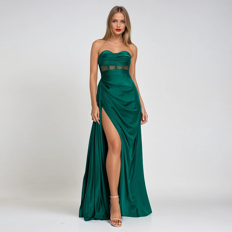 Emerald Green Satin Corset Evening Gown Napoli | Angelika