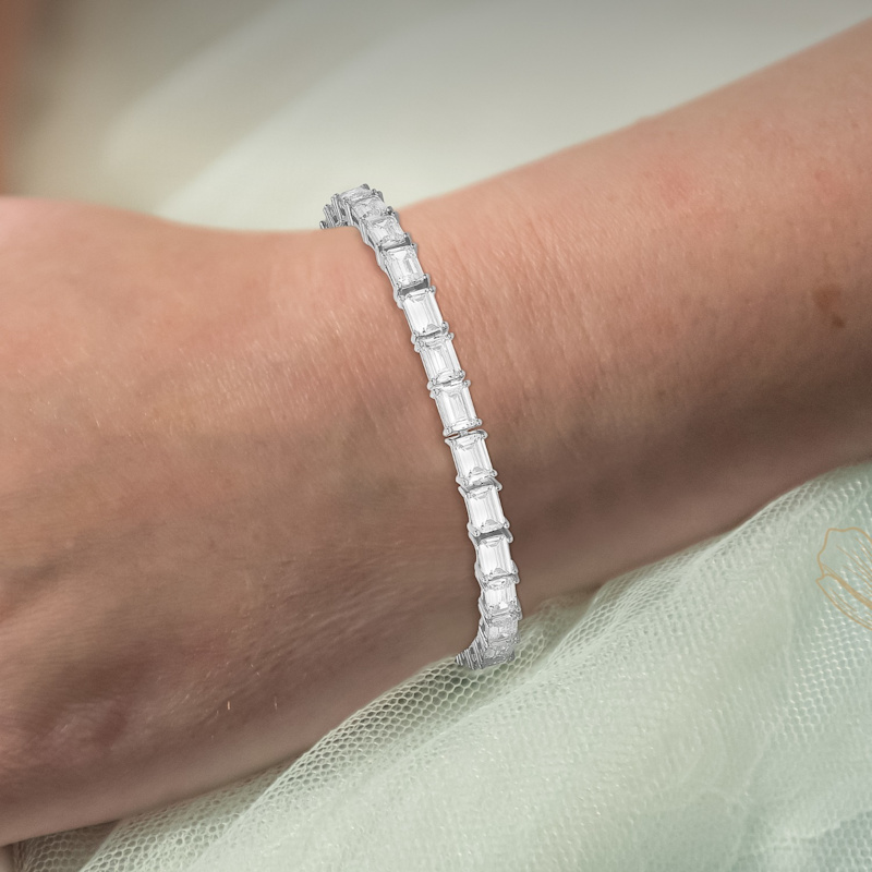 Thumbnail of Emerald Cut Diamond Cz Tennis Bracelet In Sterling Silver image