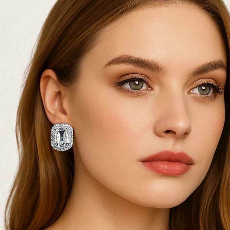 Thumbnail of Emerald-Cut Halo Stud Earrings image