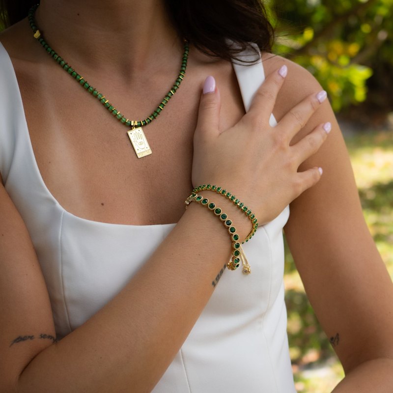 Thumbnail of Emerald Glow Adjustable Gold Bracelet - Green image