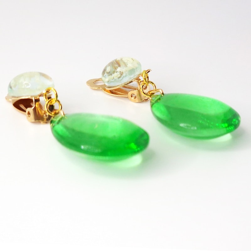 Thumbnail of Emerald Glow Dewdrop Clip-On Earrings image