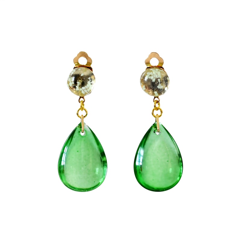 Thumbnail of Emerald Glow Dewdrop Clip-On Earrings image