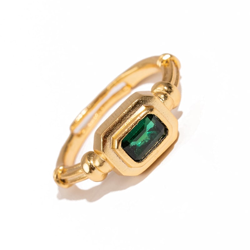 Thumbnail of Emerald Glow Minimalist Gold Adjustable Ring - Green image