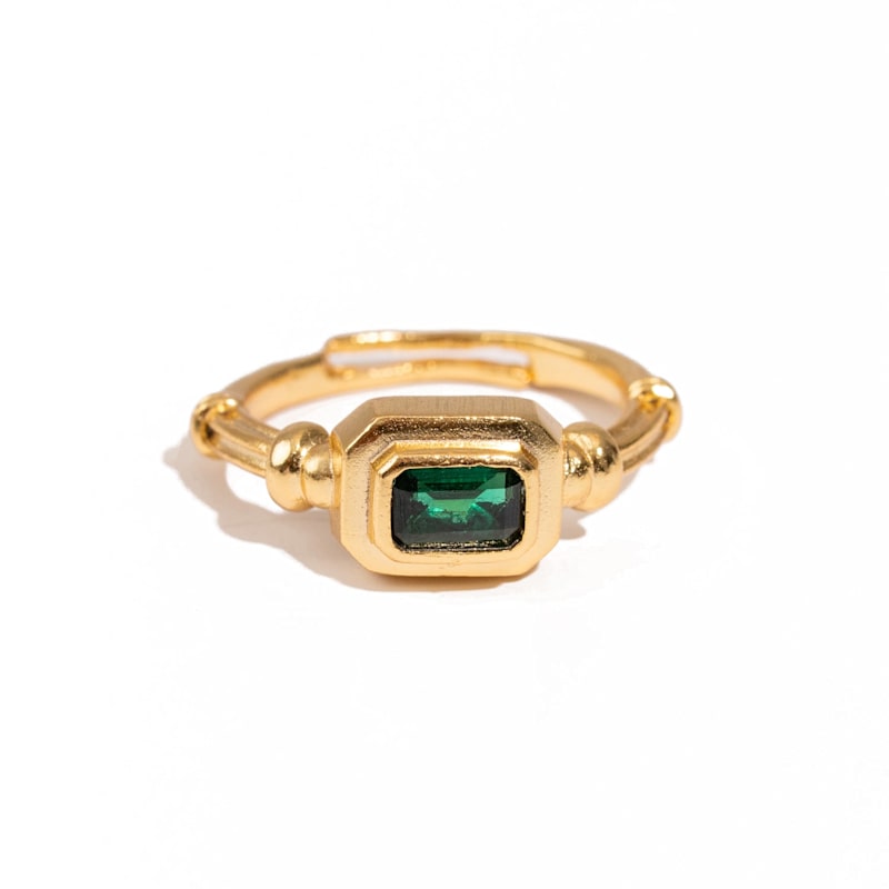 Thumbnail of Emerald Glow Minimalist Gold Adjustable Ring - Green image