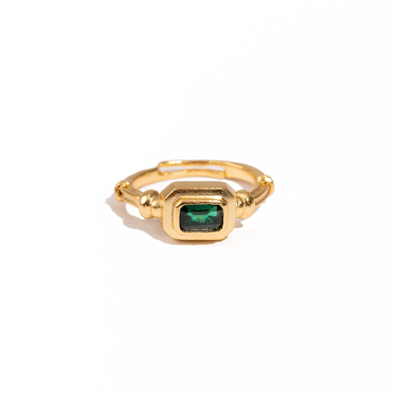 Thumbnail of Emerald Glow Minimalist Gold Adjustable Ring - Green image