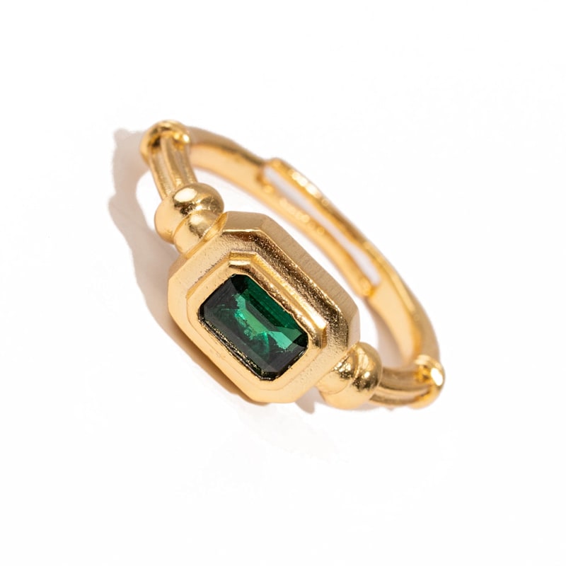 Thumbnail of Emerald Glow Minimalist Gold Adjustable Ring - Green image