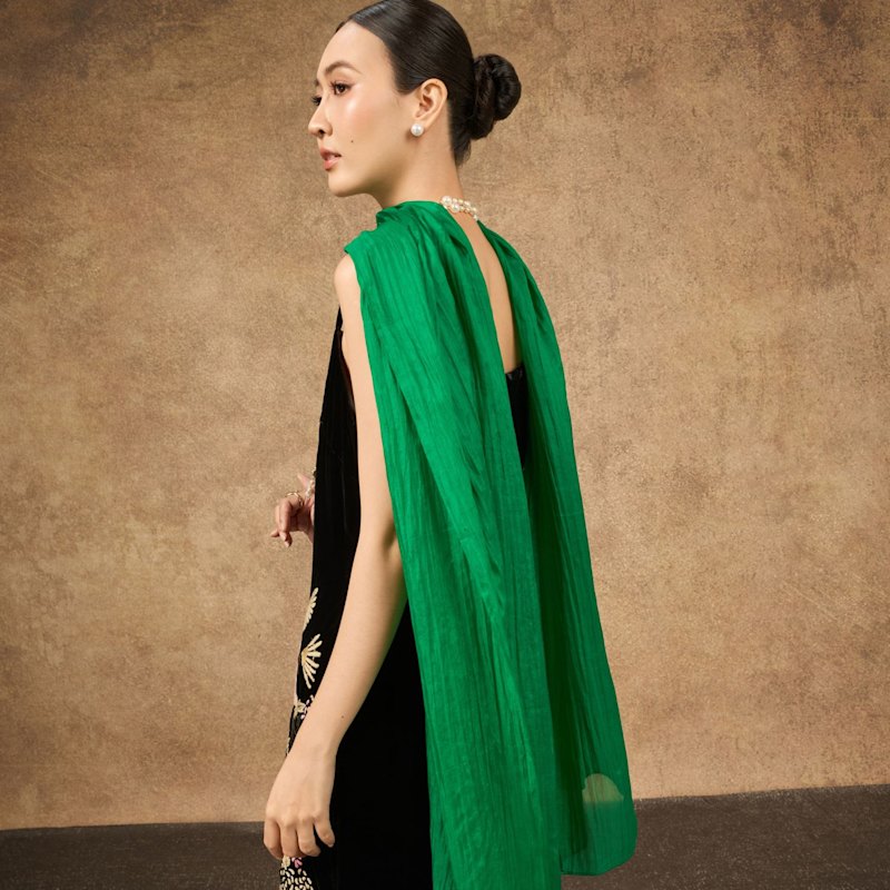 Thumbnail of Emerald Green Silk Scarf – Hand-Dyed Mulberry Silk Shawl, Wedding & Evening Wrap image