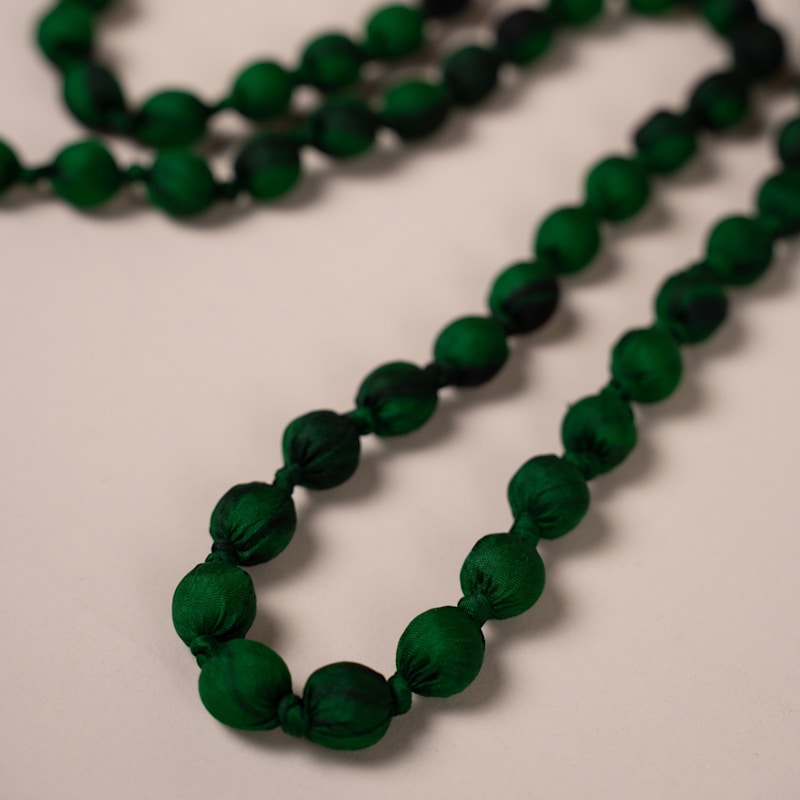 Thumbnail of Emerald Green Silk Bead Necklace – Hand-Wrapped & Knotted image