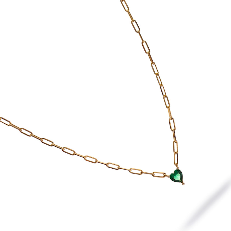 Thumbnail of Emerald Heart Minimalist Gold Necklace - Green image