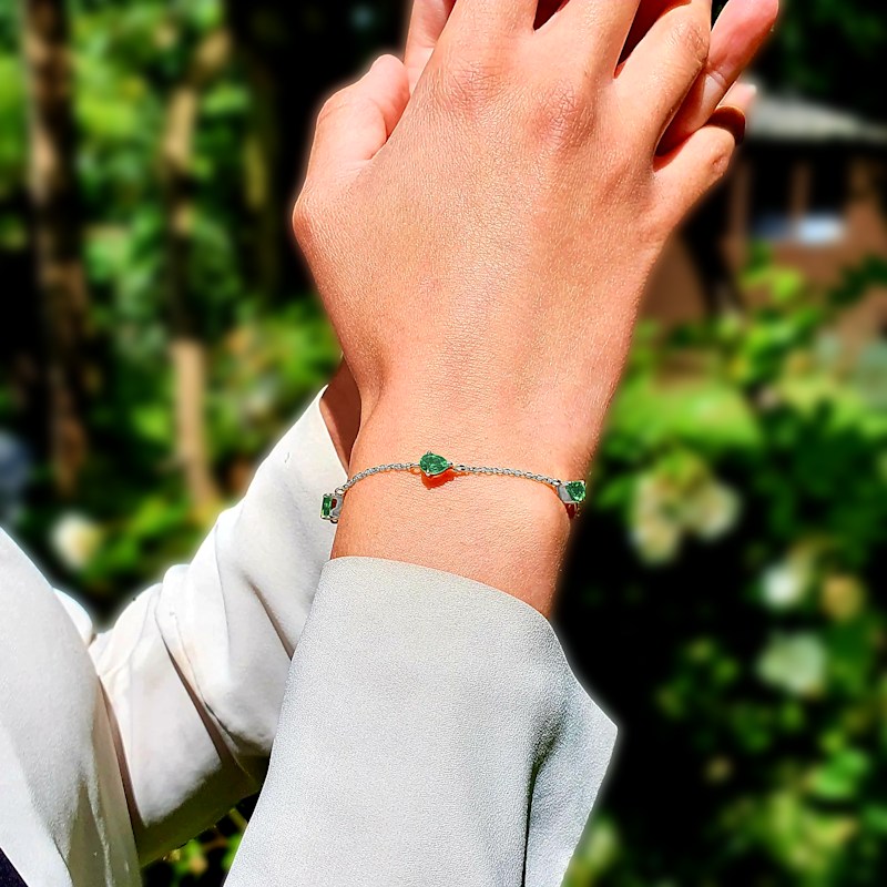 Thumbnail of Emerald May Birthstone Minimalist Silver Bracelet image