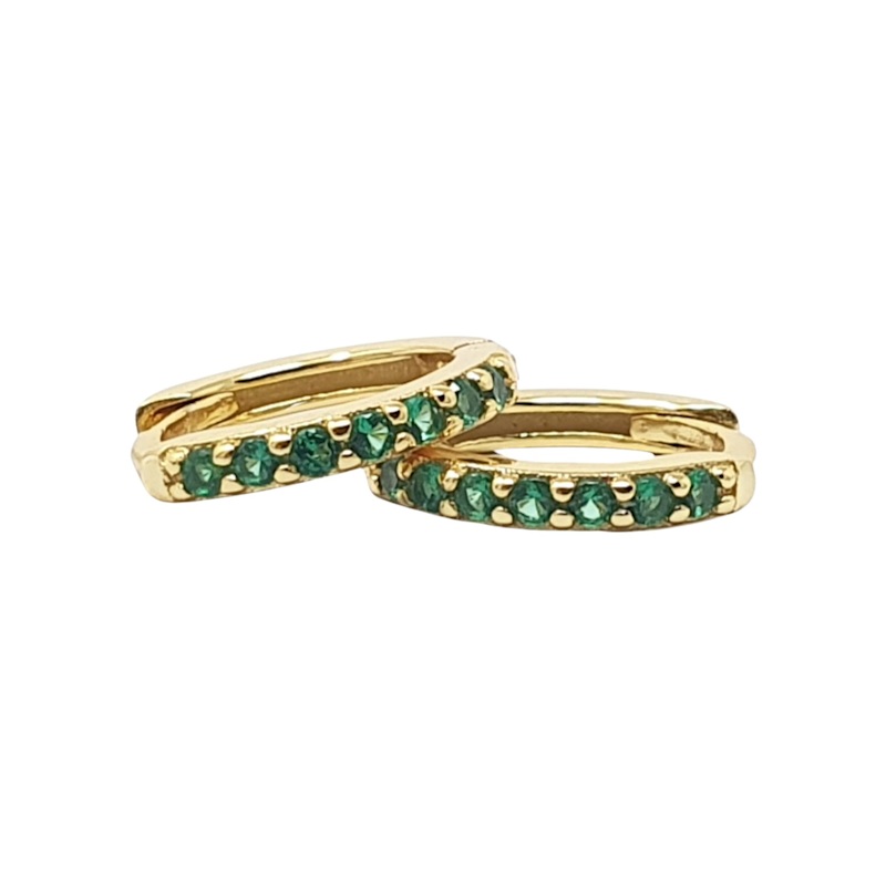 Thumbnail of Emerald May Birthstone Small Huggie Hoop Earrings image