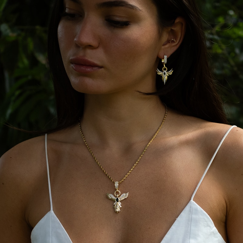 Thumbnail of Emerald Phoenix Guardian Earrings - Gold image