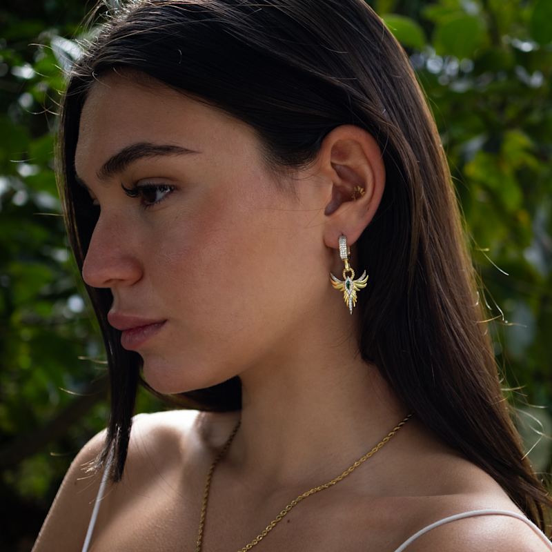 Thumbnail of Emerald Phoenix Guardian Earrings - Gold image