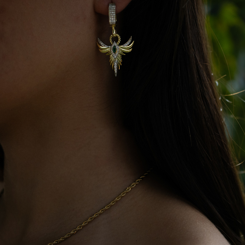 Thumbnail of Emerald Phoenix Guardian Earrings - Gold image