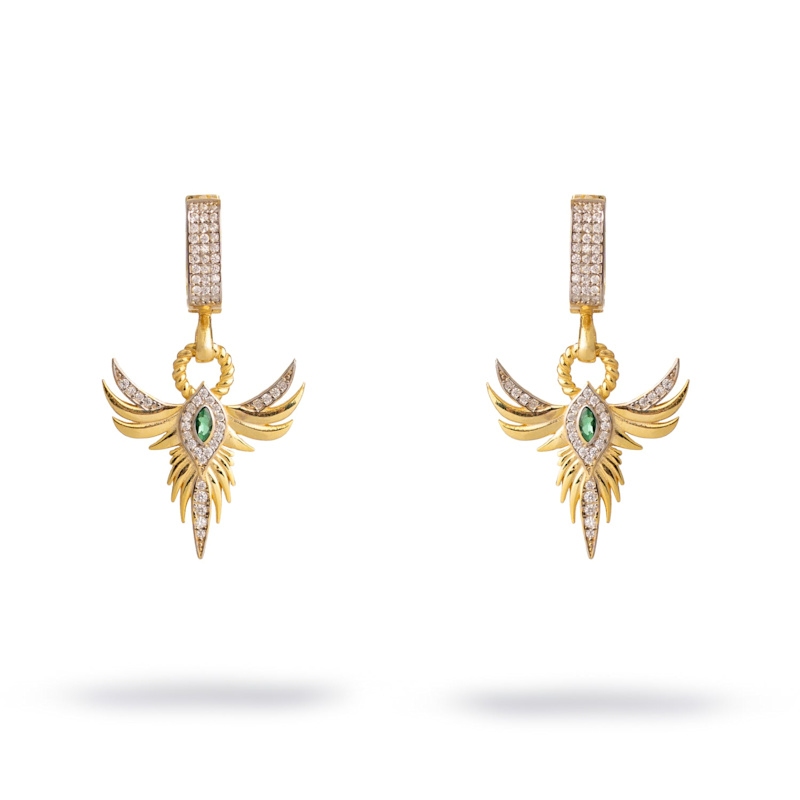 Thumbnail of Emerald Phoenix Guardian Earrings - Gold image