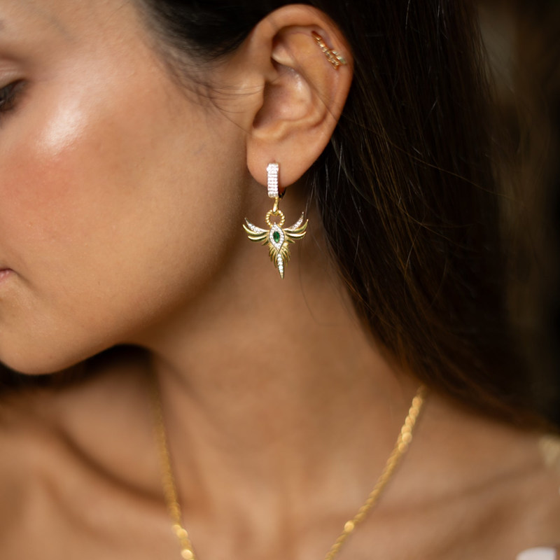 Thumbnail of Emerald Phoenix Guardian Earrings - Gold image
