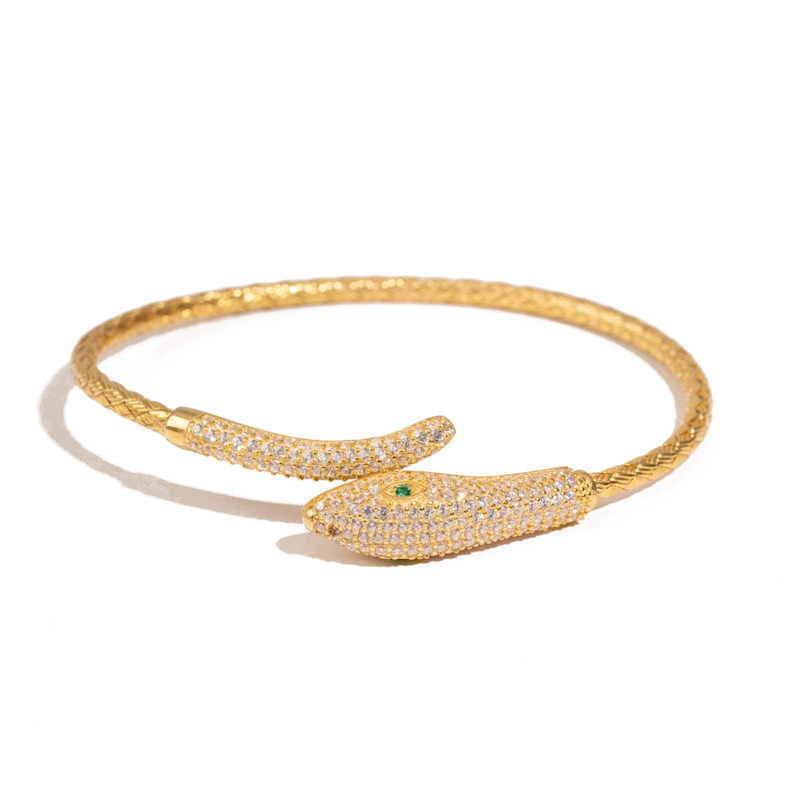 Thumbnail of Emerald Serpent Guardian Gold Cuff Bracelet - Gold image
