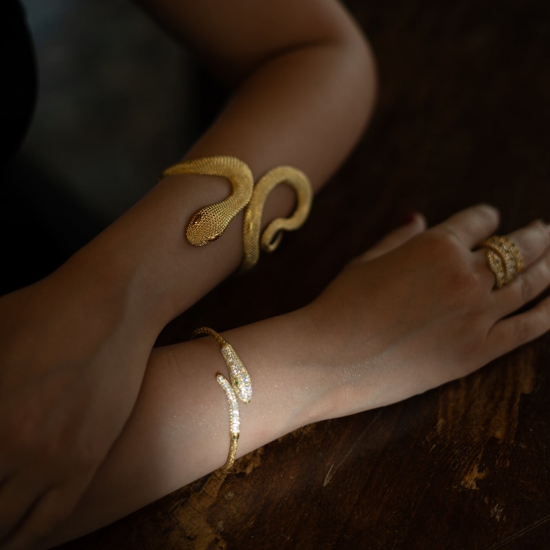 Thumbnail of Emerald Serpent Guardian Gold Cuff Bracelet - Gold image