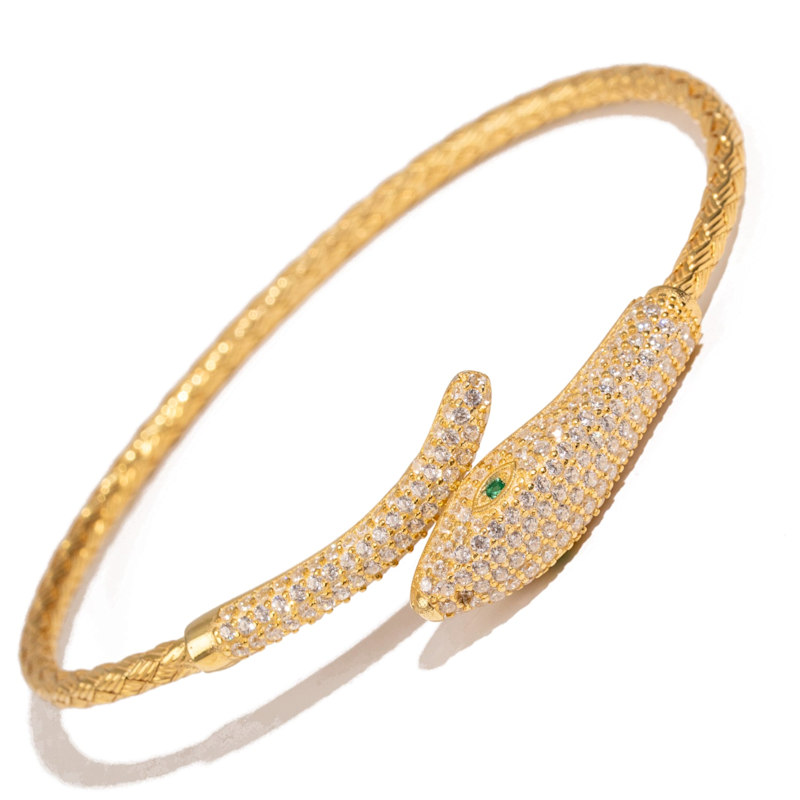 Thumbnail of Emerald Serpent Guardian Gold Cuff Bracelet - Gold image