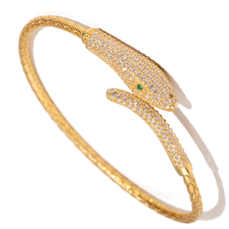 Thumbnail of Emerald Serpent Guardian Gold Cuff Bracelet - Gold image