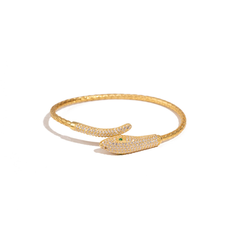 Thumbnail of Emerald Serpent Guardian Gold Cuff Bracelet - Gold image