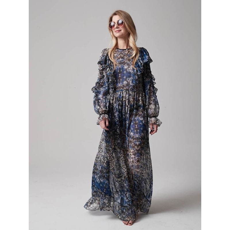 Thumbnail of Becky - Flower Silk Maxi Dress image