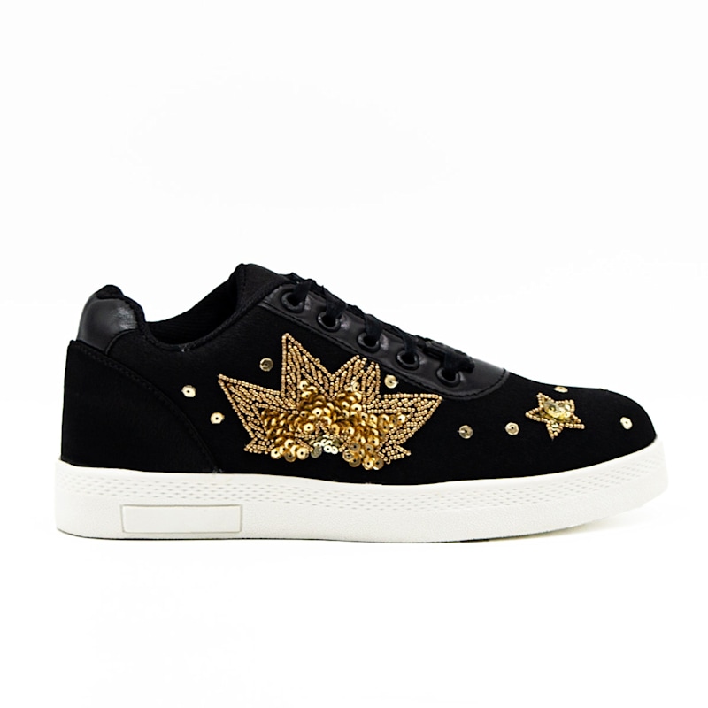 Thumbnail of Emiliana Luxury Black Satin Handmade Embellished Tennis Shoe image