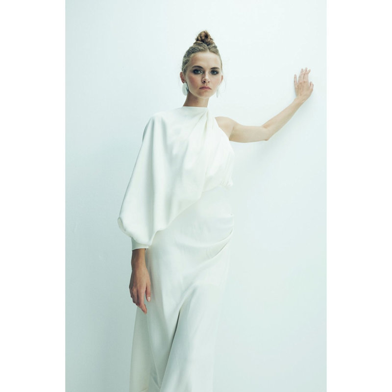 Thumbnail of Emillien Asymmetric Satin Dress In White Swan image