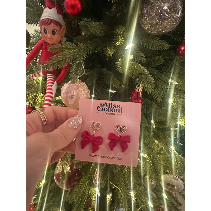 Thumbnail of Emily - Hot Red Bow Earrings With Mc Charm - Exclusive & New / Red image