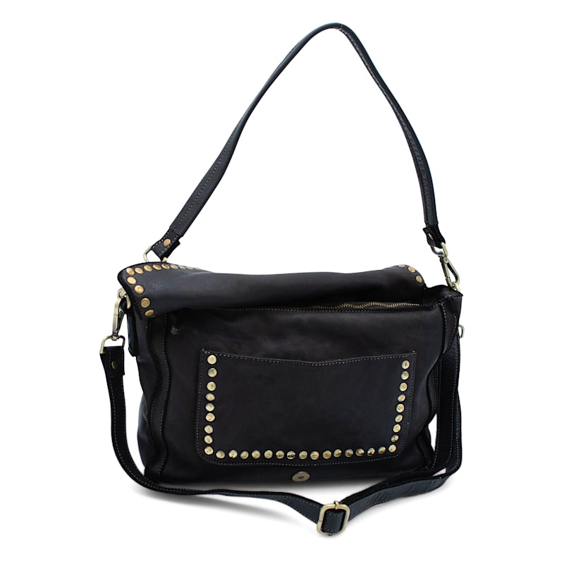 Emily Studded Shoulder Bag In Black | Bolsa Nova Handbags | Wolf