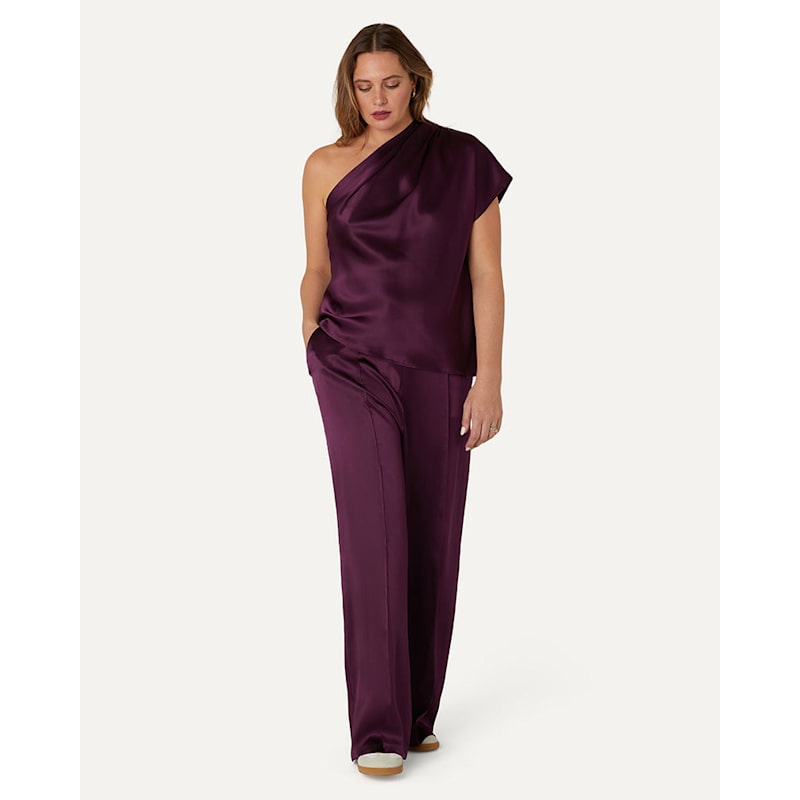 Thumbnail of Emily Silk One-Shoulder Top - Berry image