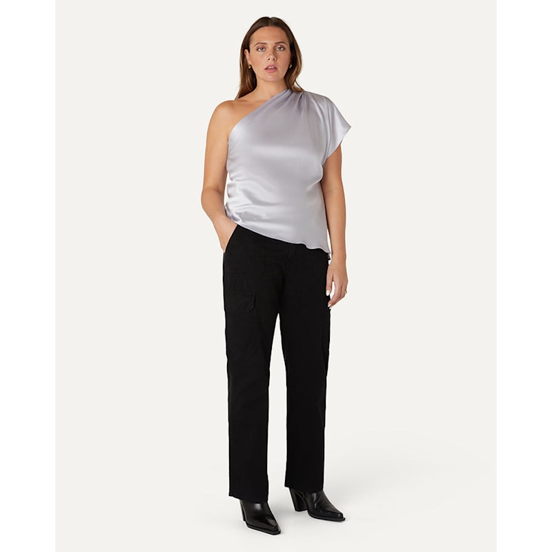 Thumbnail of Emily Silk One-Shoulder Top - Silver image
