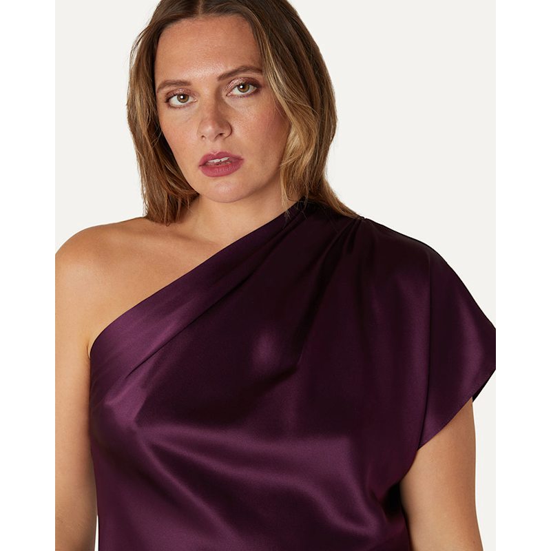 Thumbnail of Emily Silk One-Shoulder Top - Berry image