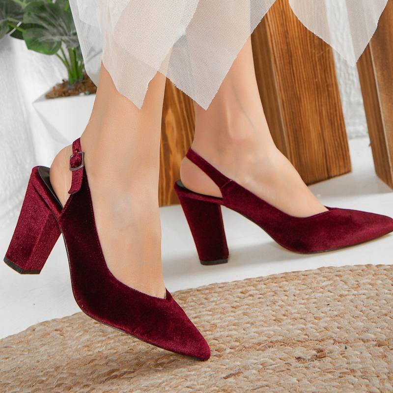 Emma Burgundy Velvet Slingback Heels by Forever Always Shoes - Main Image