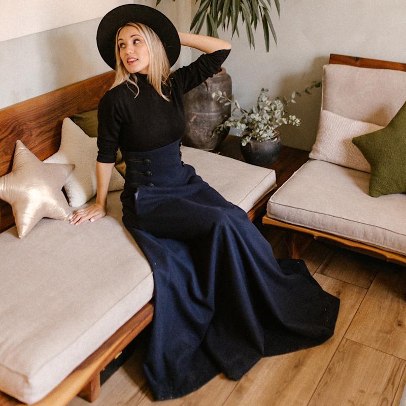 Nikka Place Empire Waist Maxi Wool Women Skirt - Blue