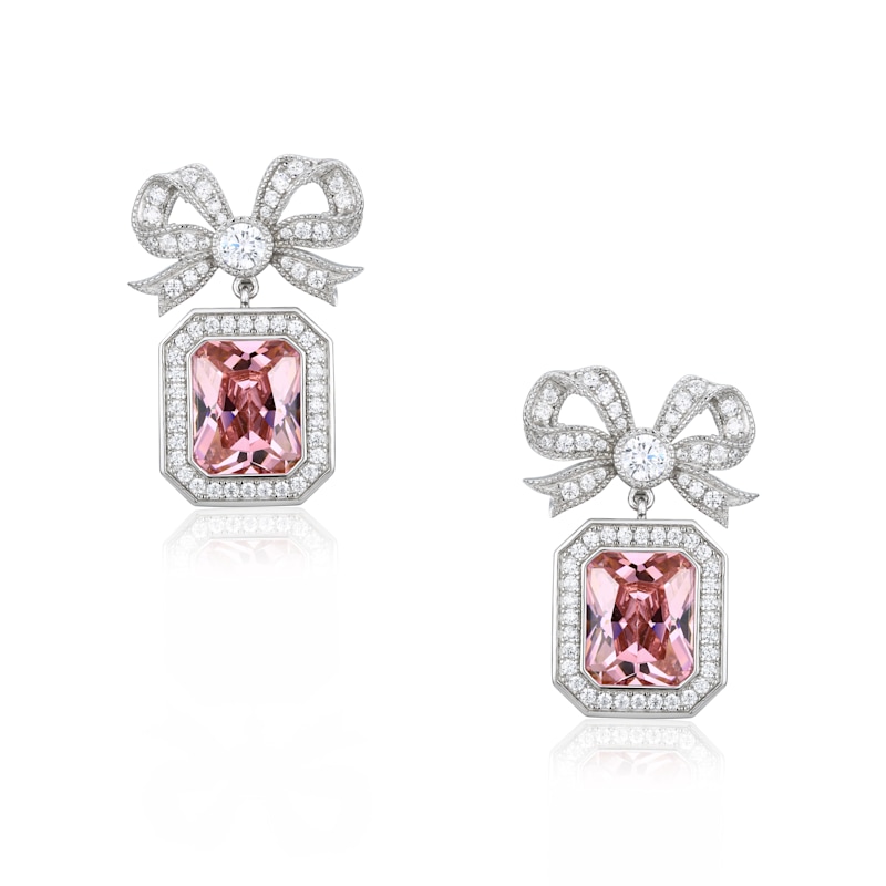 Thumbnail of Empress Bow & Pink Radian Cut Crystal Silver Earrings image