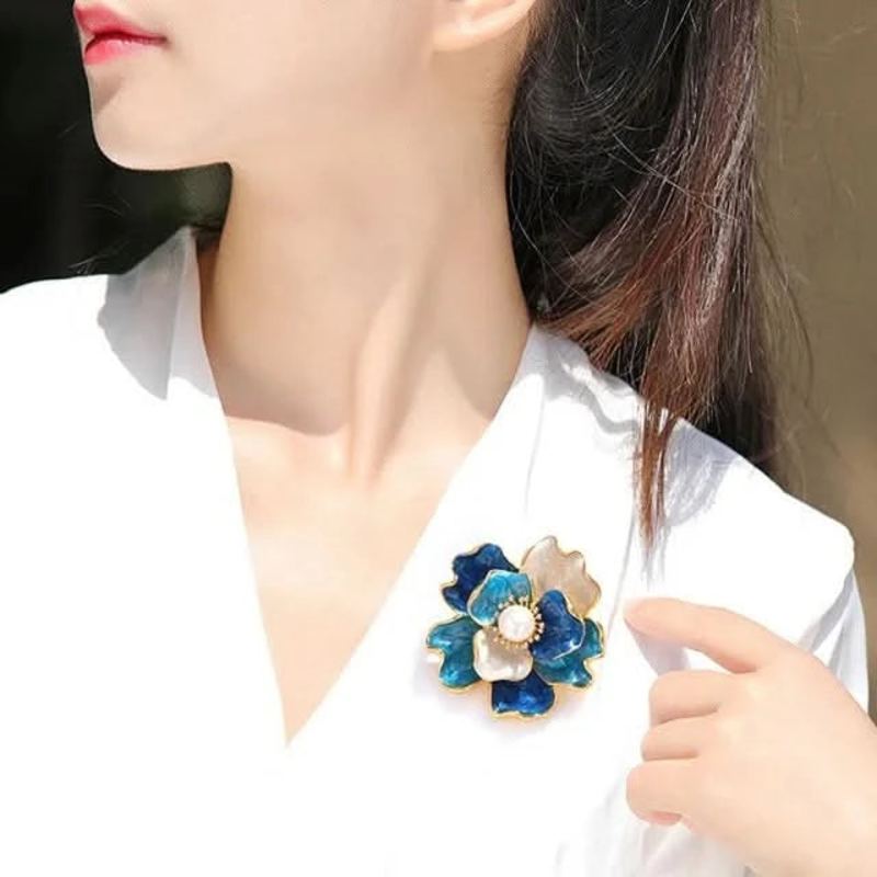 Thumbnail of Enamel Peony Freshwater Pearl Brooch - Pink image