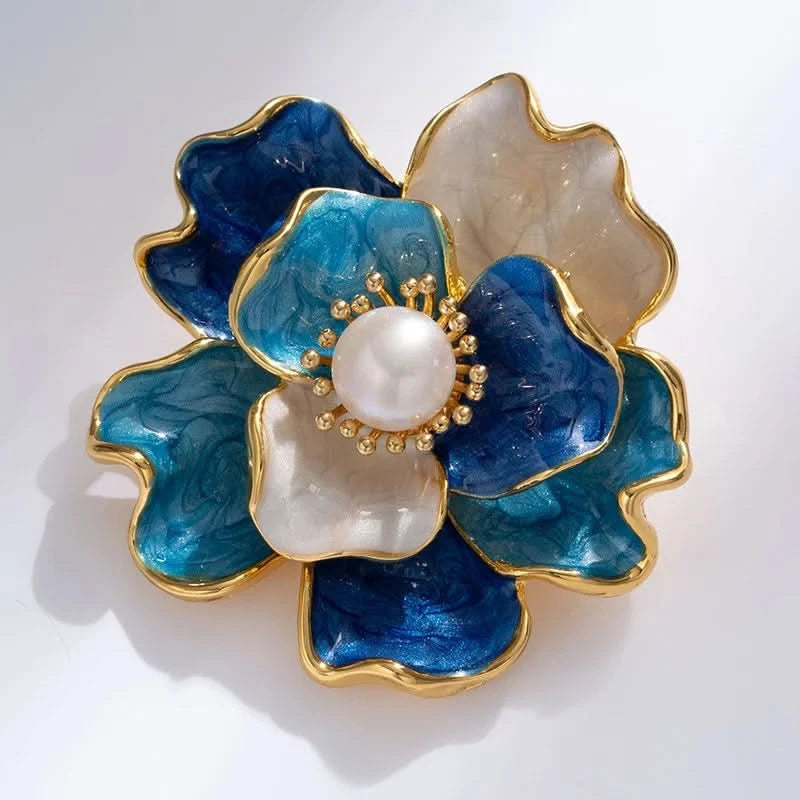 Thumbnail of Enamel Peony Freshwater Pearl Brooch - Pink image