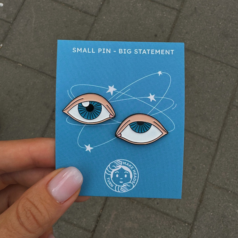Thumbnail of Enamel Pin Blue Rolling Eyes image
