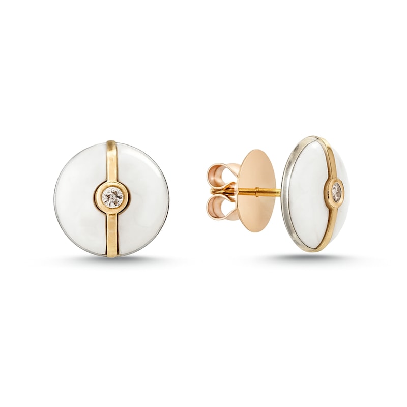 Thumbnail of Enamelled Mini Multi Diamond Buttons 14K Yellow Gold Earring - White image