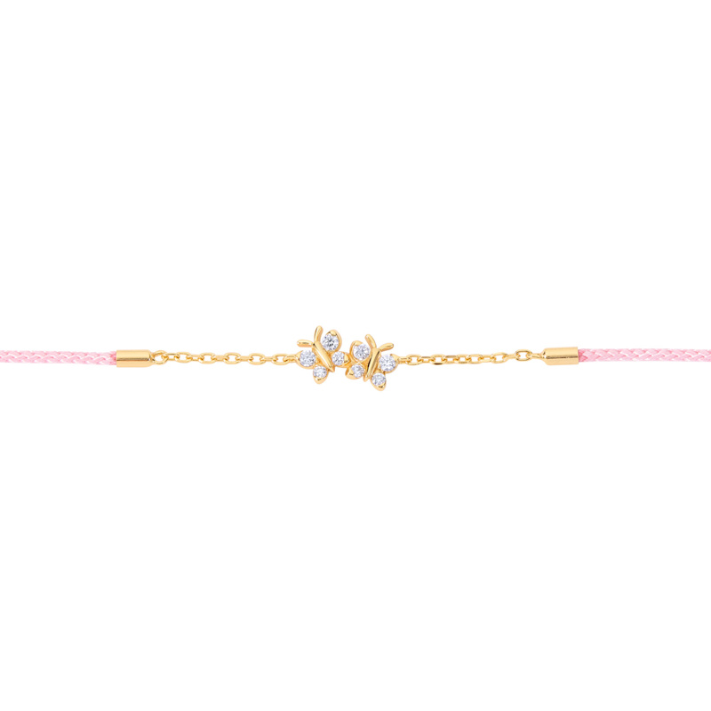 Thumbnail of Enchanting Flutterfly Gold Vermeil Butterfly Pink Silk Cord Thread Bracelet image